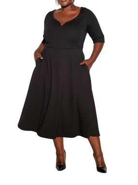 City Chic Black Midi V-Neck Dress